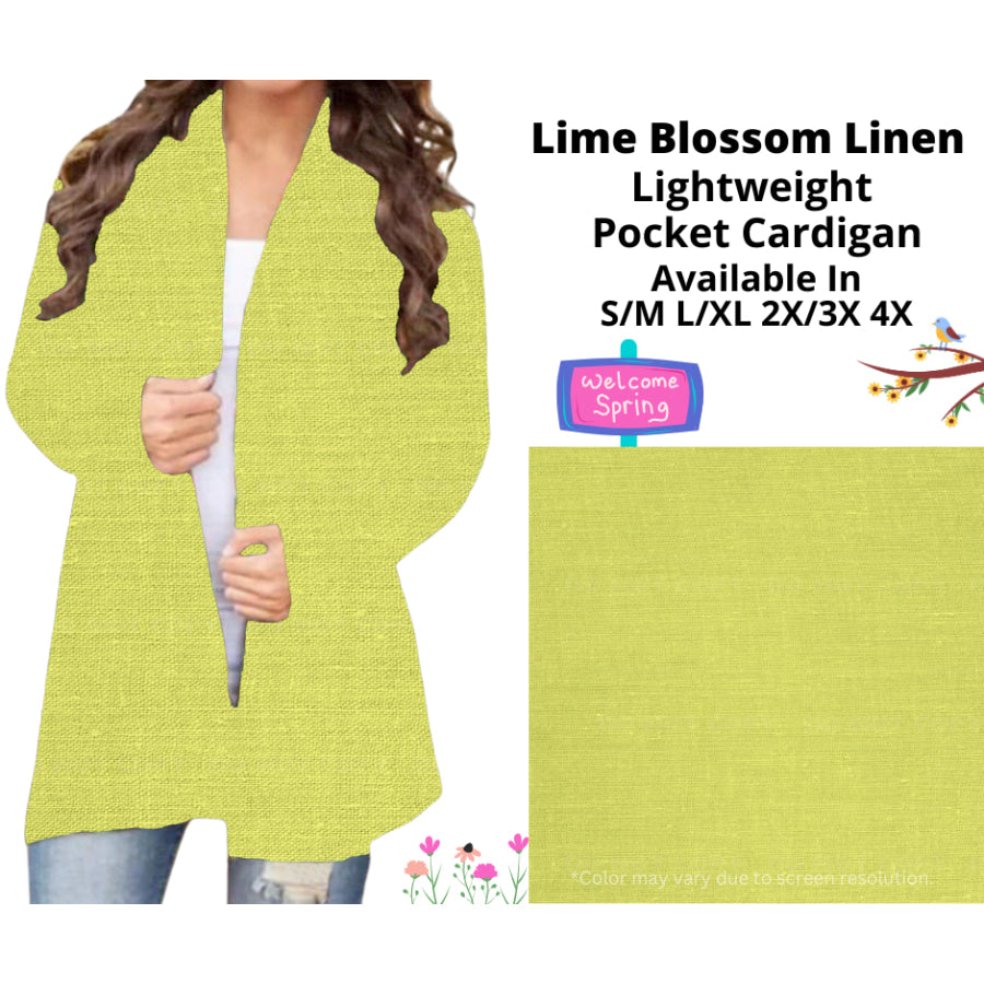 Preorder Custom Cardigans / Leggings / Shorts - Lime Blossom Linen - Closes 13 Jan - ETA late Apr 2025 Cardigan