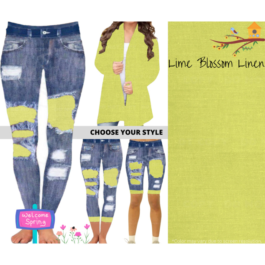 Preorder Custom Cardigans / Leggings / Shorts - Lime Blossom Linen - Closes 13 Jan - ETA late Apr 2025 Cardigan