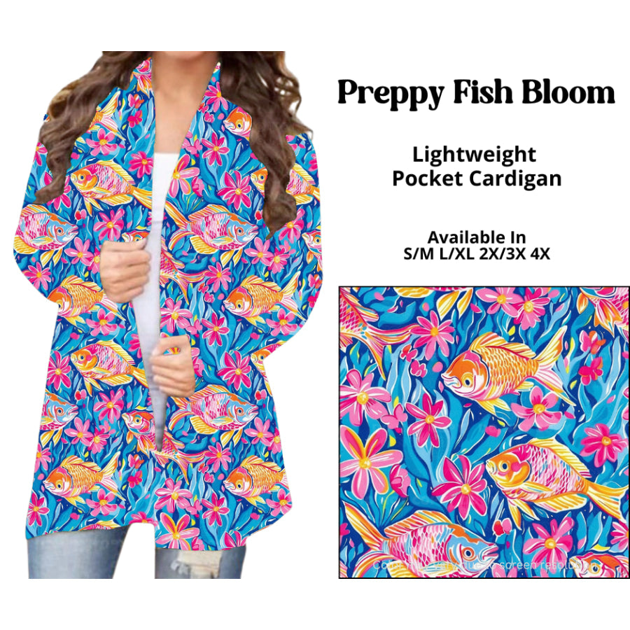 Preorder Custom Cardigans / Leggings / Shorts - Preppy Fish Bloom - Closes 26 Mar - ETA late Jun 2025 Cardigan