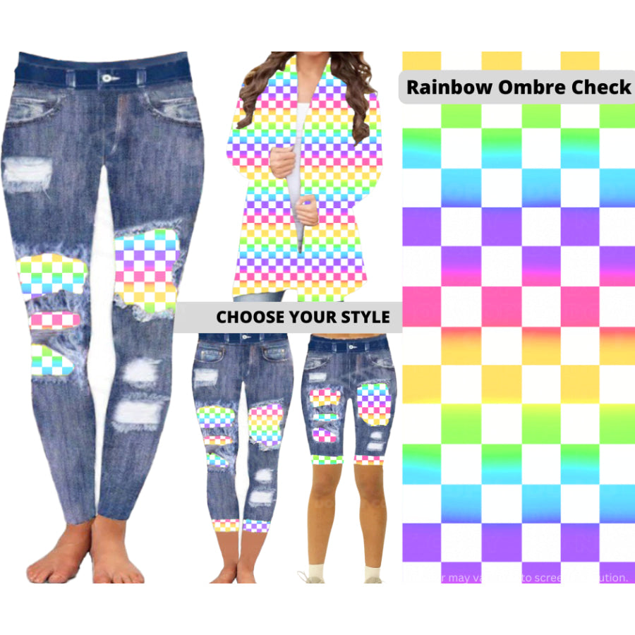 Preorder Custom Cardigans / Leggings / Shorts - Rainbow Ombre Check - Closes 26 Mar - ETA late Jun 2025 Cardigan