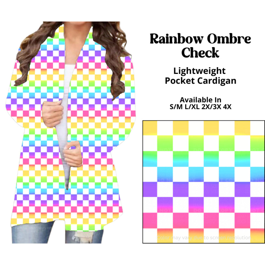 Preorder Custom Cardigans / Leggings / Shorts - Rainbow Ombre Check - Closes 26 Mar - ETA late Jun 2025 Cardigan