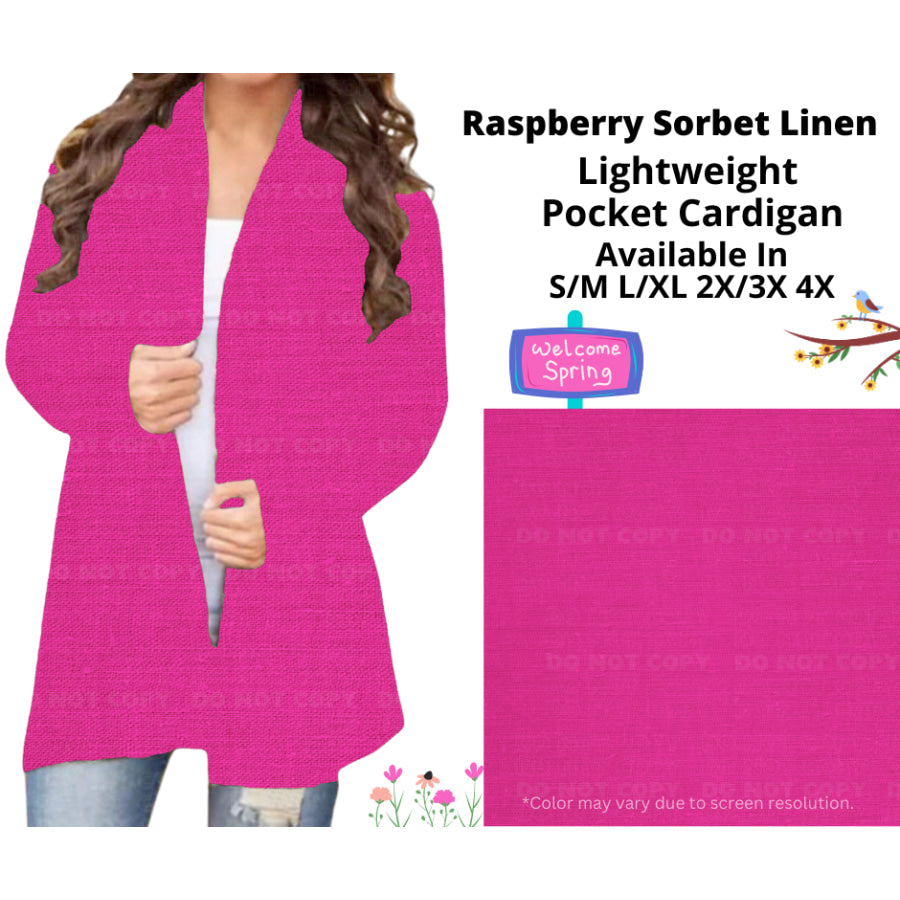 Preorder Custom Cardigans / Leggings / Shorts - Raspberry Sorbet Linen - Closes 13 Jan - ETA late Apr 2025 Cardigan