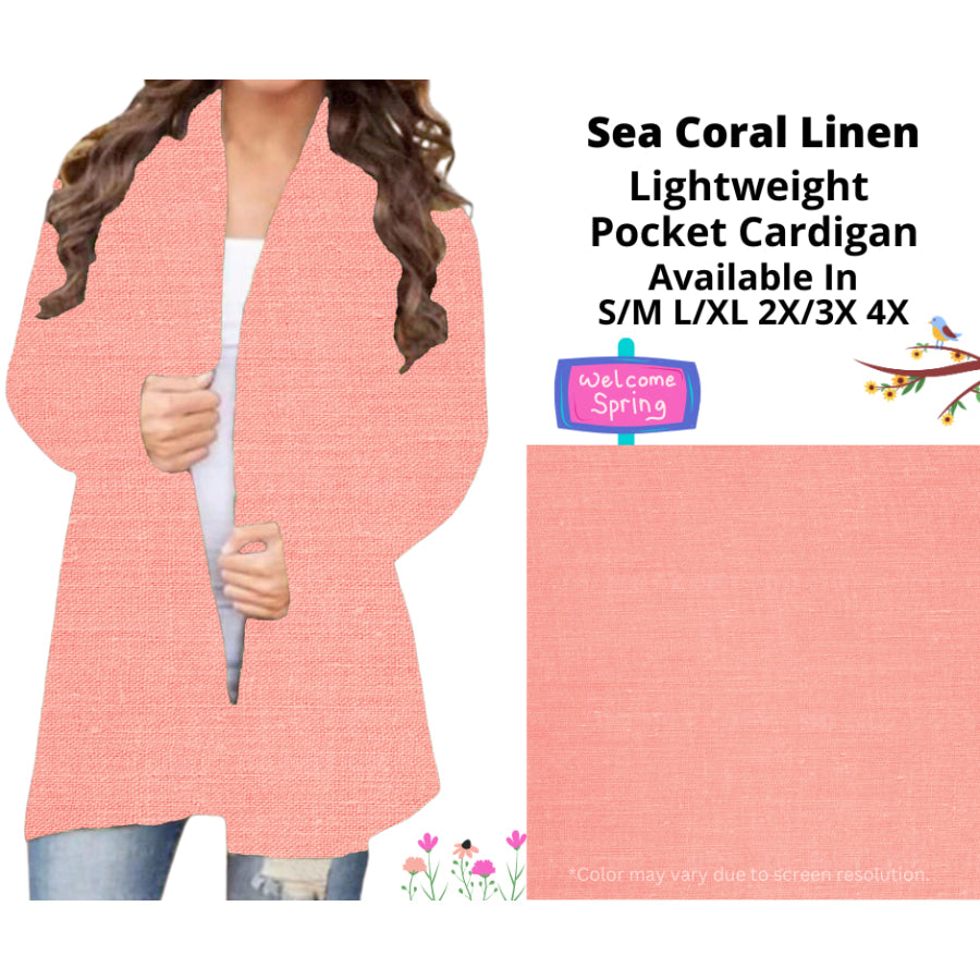 Preorder Custom Cardigans / Leggings / Shorts - Sea Coral Linen - Closes 13 Jan - ETA late Apr 2025 Cardigan