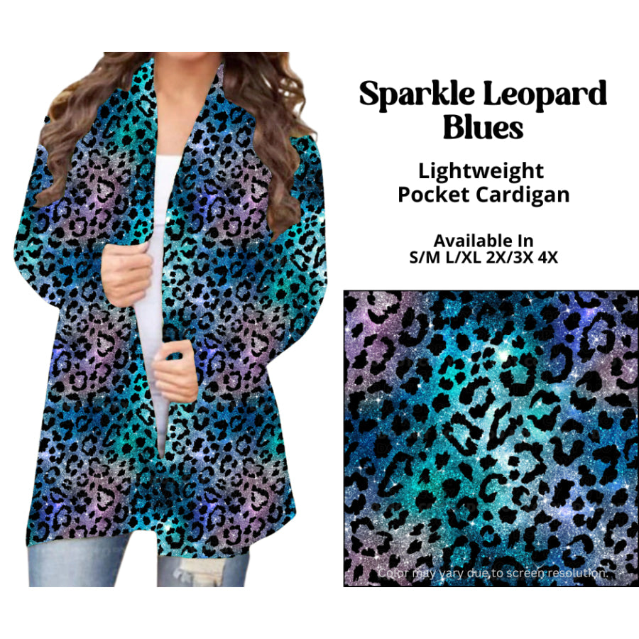 Preorder Custom Cardigans / Leggings / Shorts - Sparkle Leopard Blues - Closes 26 Mar - ETA late Jun 2025 Cardigan