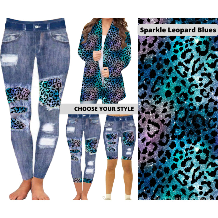 Preorder Custom Cardigans / Leggings / Shorts - Sparkle Leopard Blues - Closes 26 Mar - ETA late Jun 2025 Cardigan