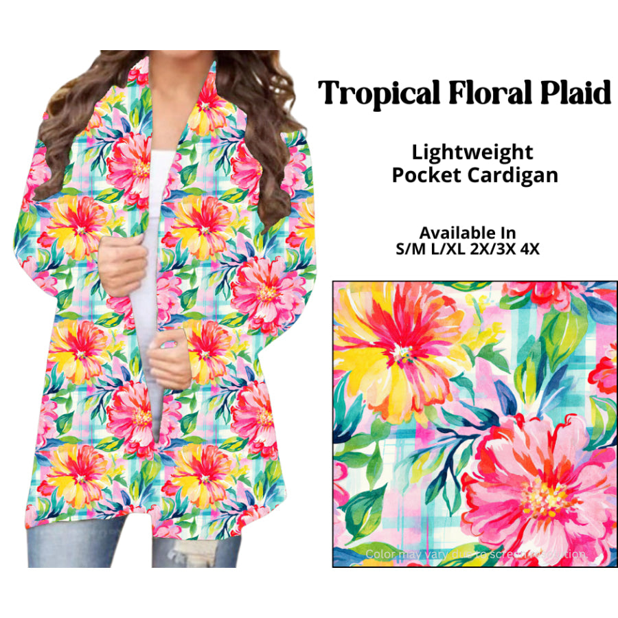 Preorder Custom Cardigans / Leggings / Shorts - Tropical Floral Plaid - Closes 26 Mar - ETA late Jun 2025 Cardigan