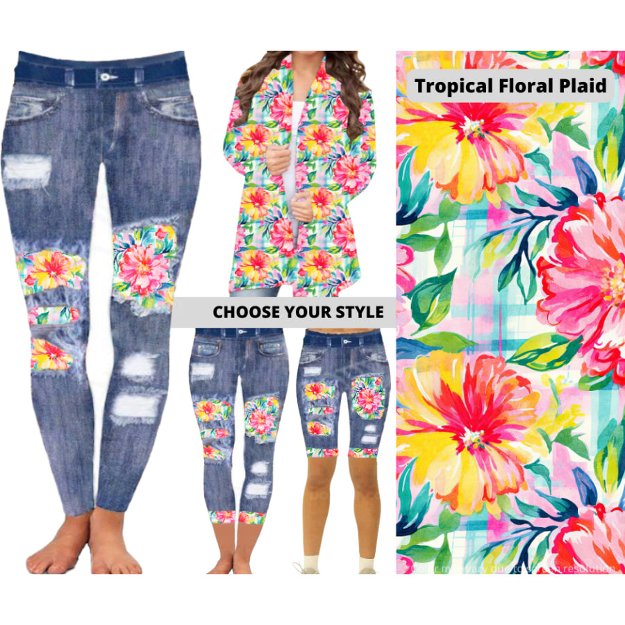 Preorder Custom Cardigans / Leggings / Shorts - Tropical Floral Plaid - Closes 26 Mar - ETA late Jun 2025 Cardigan