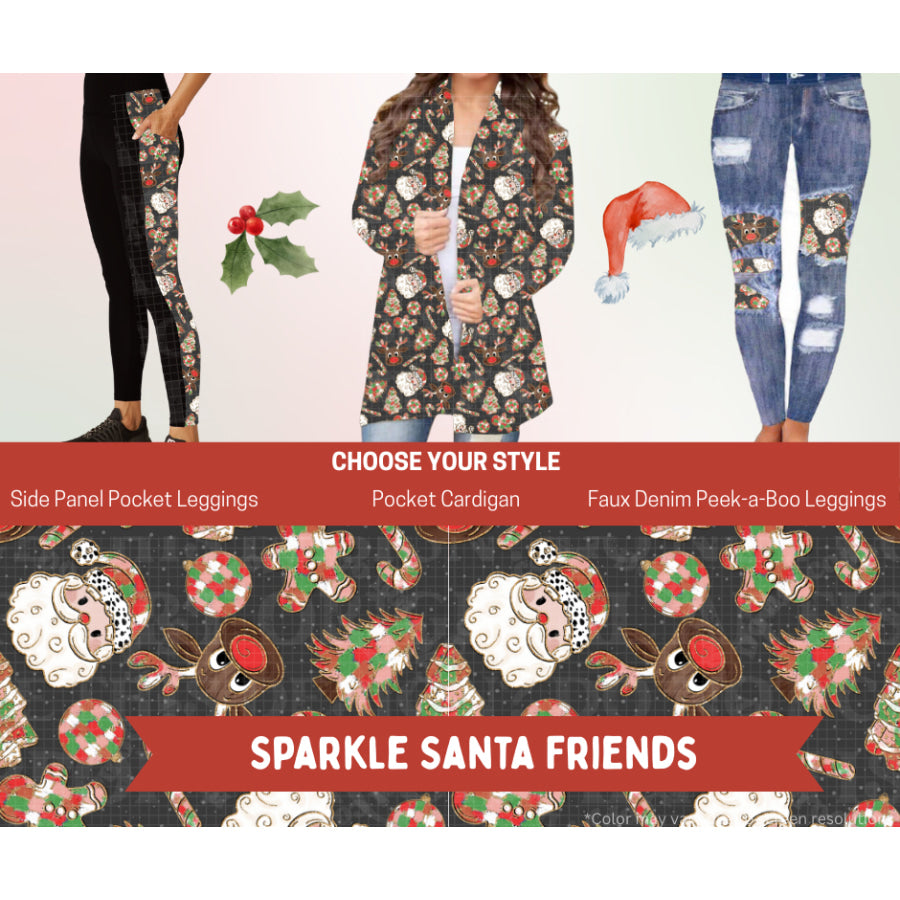 Preorder Custom Cardigans / Leggings - Sparkle Santa Friends - Closes 24 Sep - ETA late Jan 2026 Cardigan