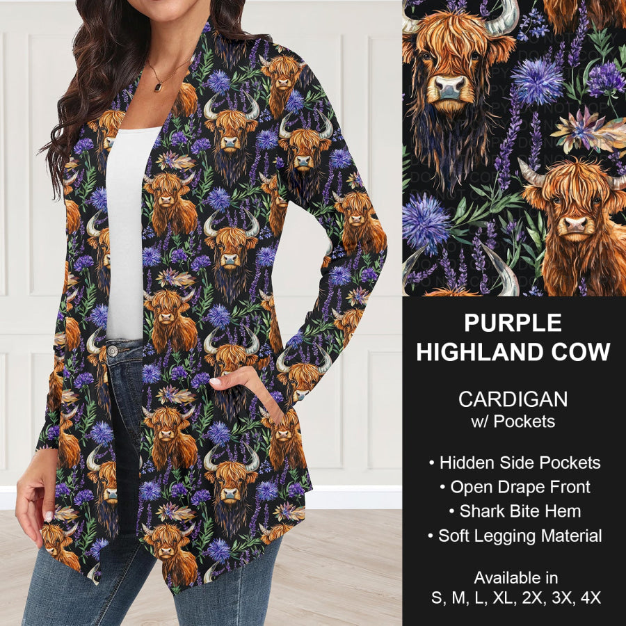 Preorder Custom Cardigans with Pockets Purple Highland Cow Closes 22 Aug ETA late Nov 2025 Cardigan