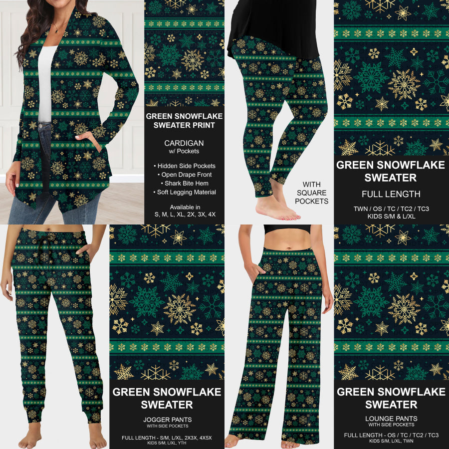 Preorder Custom Christmas Styles - Green Snowflake Sweater Print - Closes 30 Sep - ETA late Dec 2025 Loungewear