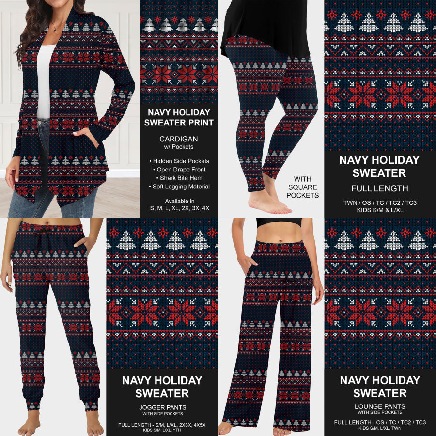 Preorder Custom Christmas Styles - Navy Holiday Sweater Print - Closes 30 Sep - ETA late Dec 2025 Loungewear