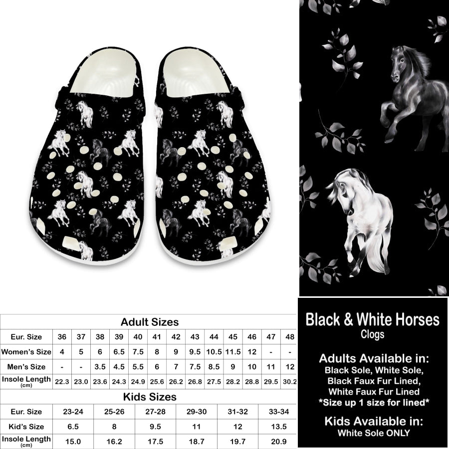 PREORDER Custom Clogs - Black and White Horses - Closes 21 Sep - ETA late Dec 2024 Clogs