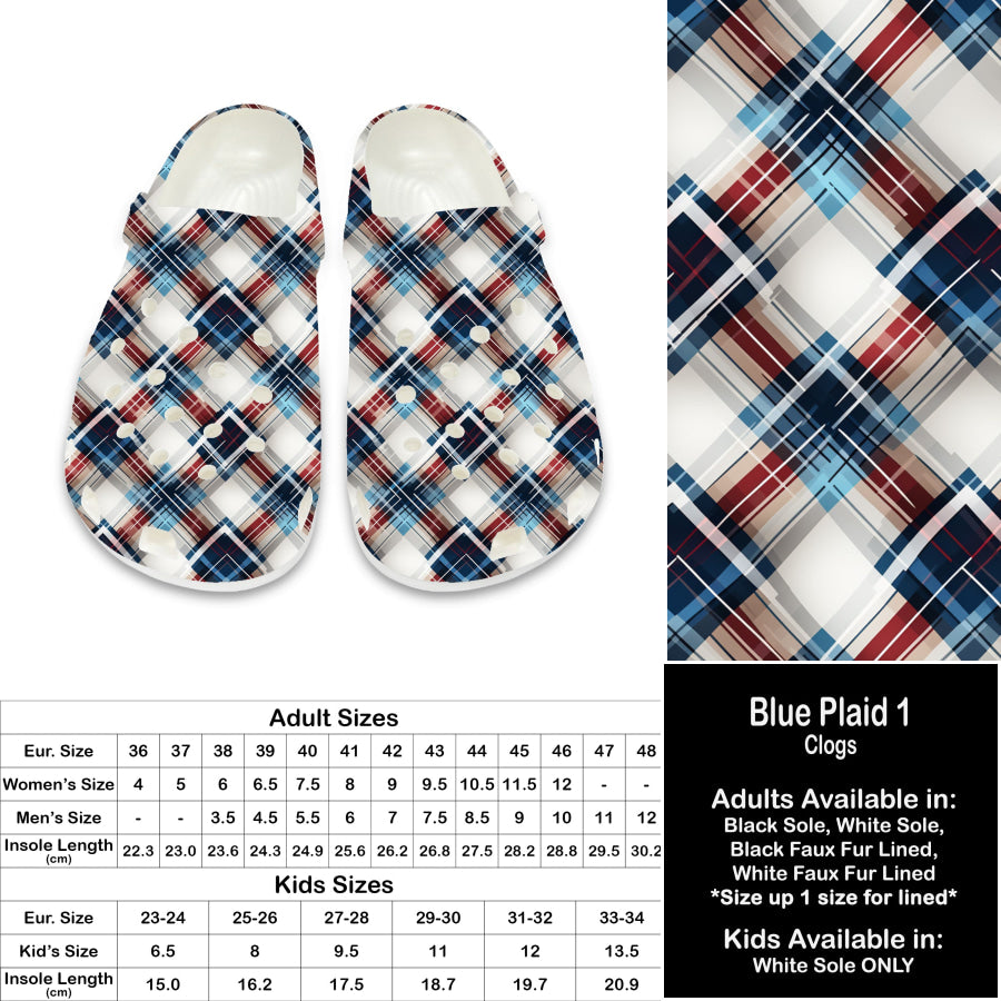 PREORDER Custom Clogs - Blue Plaid 1 - Closes 21 Sep - ETA late Dec 2024 Clogs