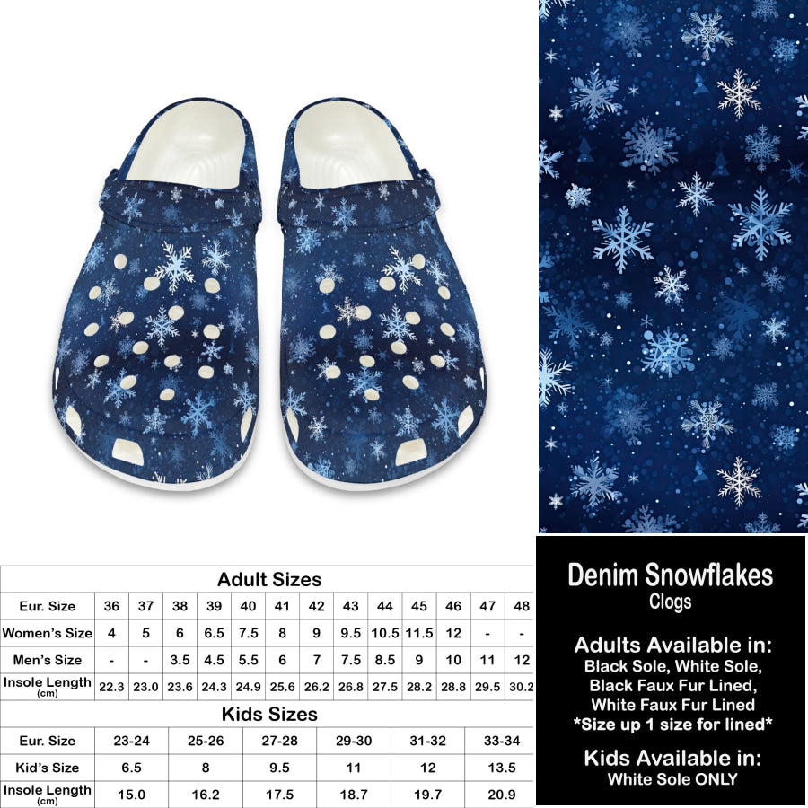 PREORDER Custom Clogs - Denim Snowflakes - Closes 21 Sep - ETA late Dec 2024 Clogs