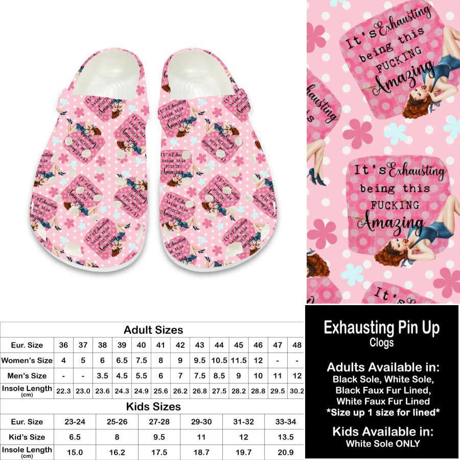 PREORDER Custom Clogs - Exhausting Pin Up - Closes 21 Sep - ETA late Dec 2024 Clogs