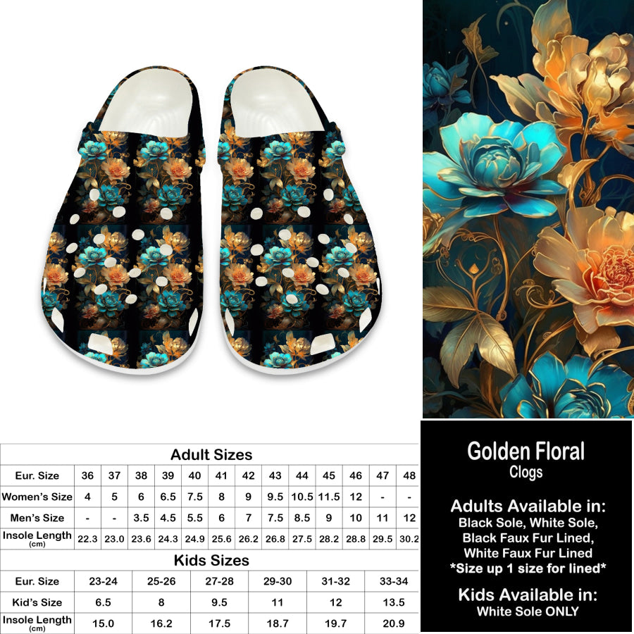 PREORDER Custom Clogs - Golden Floral - Closes 21 Sep - ETA late Dec 2024 Clogs