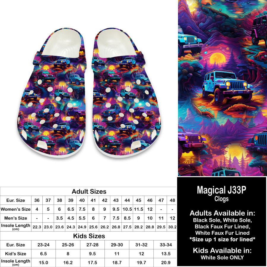 PREORDER Custom Clogs - Magical Jeep - Closes 21 Sep - ETA late Dec 2024 Clogs