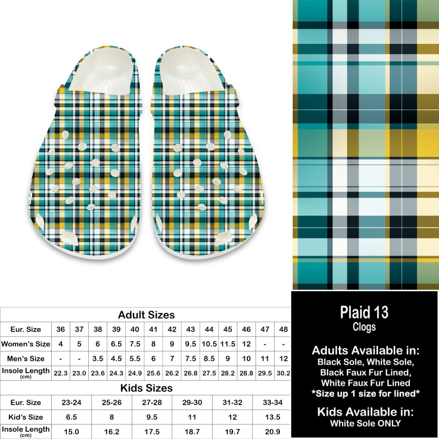 PREORDER Custom Clogs - Plaid 13 - Closes 21 Sep - ETA late Dec 2024 Clogs