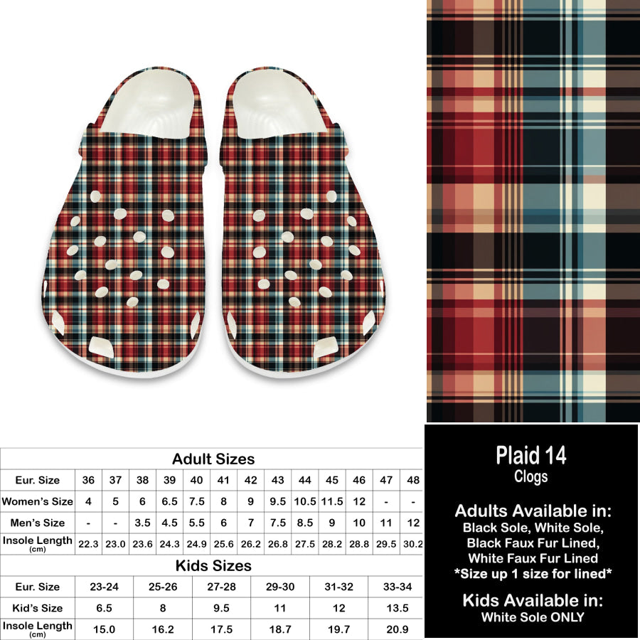 PREORDER Custom Clogs - Plaid 14 - Closes 21 Sep - ETA late Dec 2024 Clogs