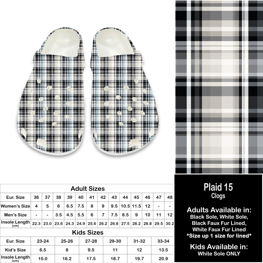 PREORDER Custom Clogs - Plaid 15 - Closes 21 Sep - ETA late Dec 2024 Clogs