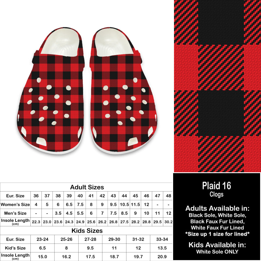 PREORDER Custom Clogs - Plaid 16 - Closes 21 Sep - ETA late Dec 2024 Clogs