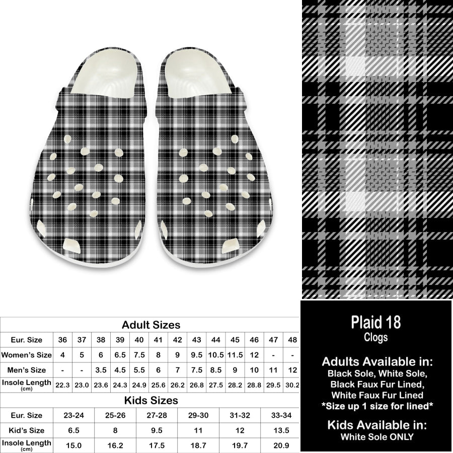 PREORDER Custom Clogs - Plaid 18 - Closes 21 Sep - ETA late Dec 2024 Clogs