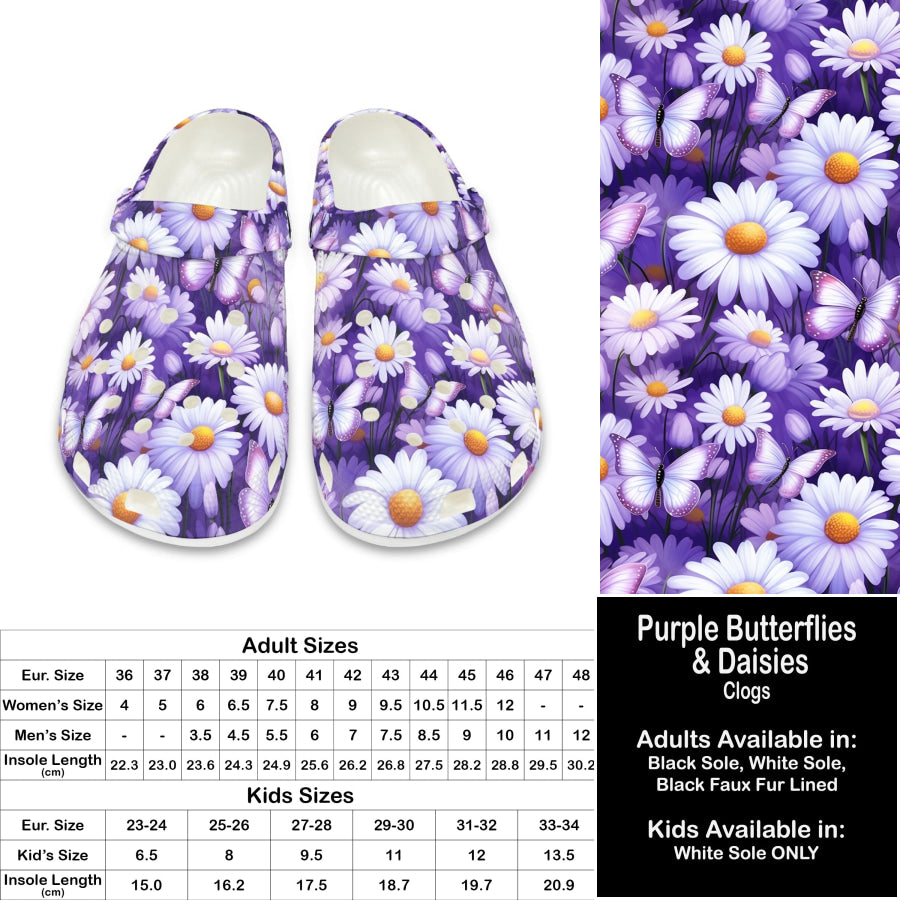 PREORDER Custom Clogs - Purple Butterflies and Daisies - Closes 21 Sep - ETA late Dec 2024 Clogs