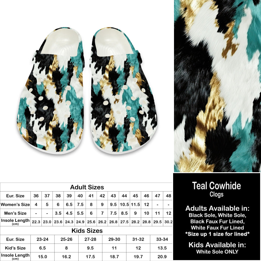 PREORDER Custom Clogs - Teal Cowhide - Closes 21 Sep - ETA late Dec 2024 Clogs