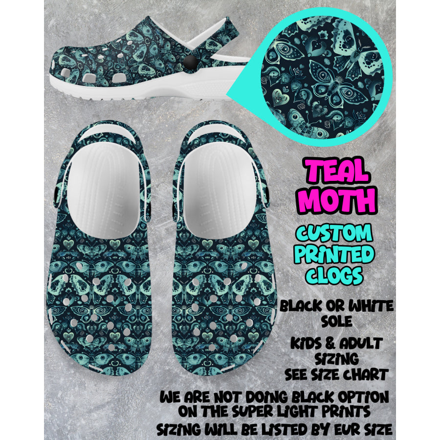 PREORDER Custom Clogs - Teal Moth - Closes 6 Mar - ETA mid Jun 2025 Clogs