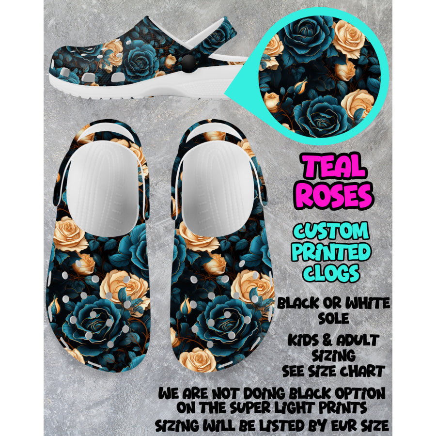 PREORDER Custom Clogs - Teal Roses - Closes 6 Mar - ETA mid Jun 2025 Clogs