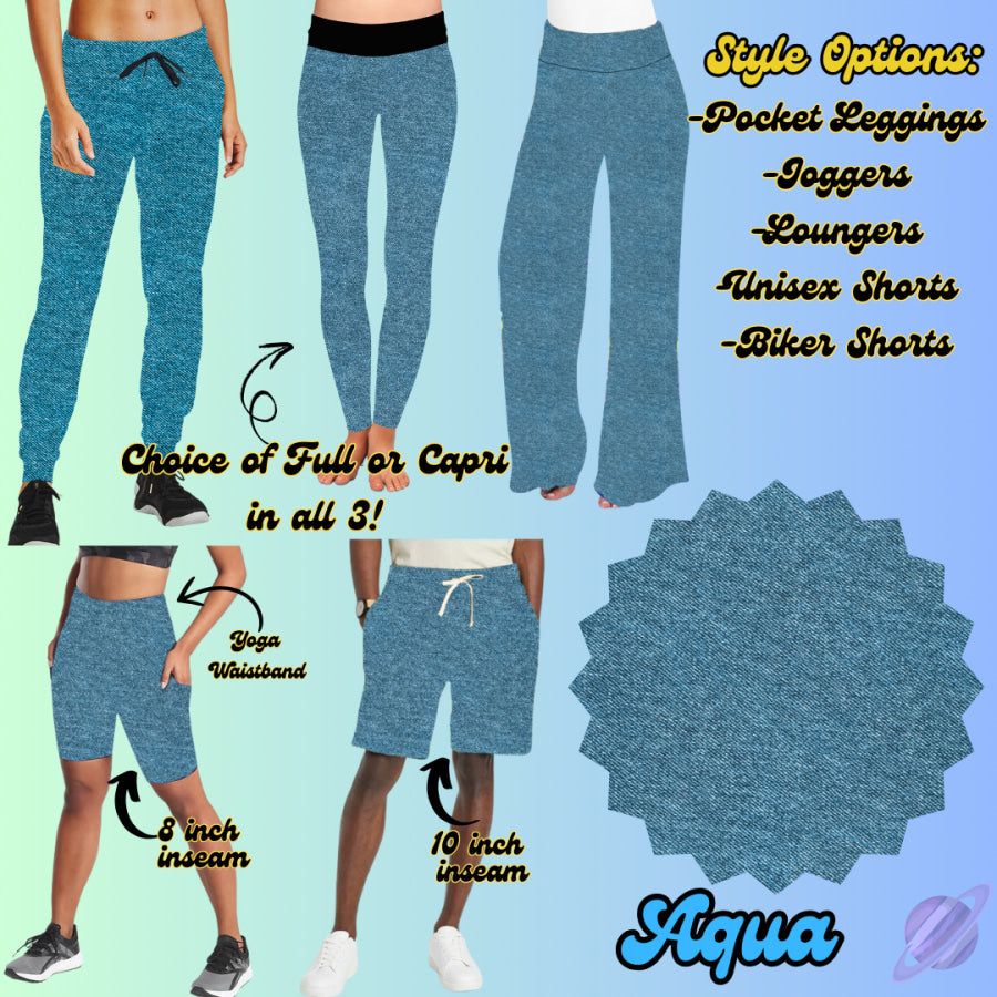 PREORDER Custom Denim Print Styles - Aqua - Closes 24 Jan - ETA late Apr 2025 Leggings