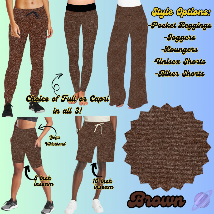 PREORDER Custom Denim Print Styles - Brown - Closes 24 Jan - ETA late Apr 2025 Leggings