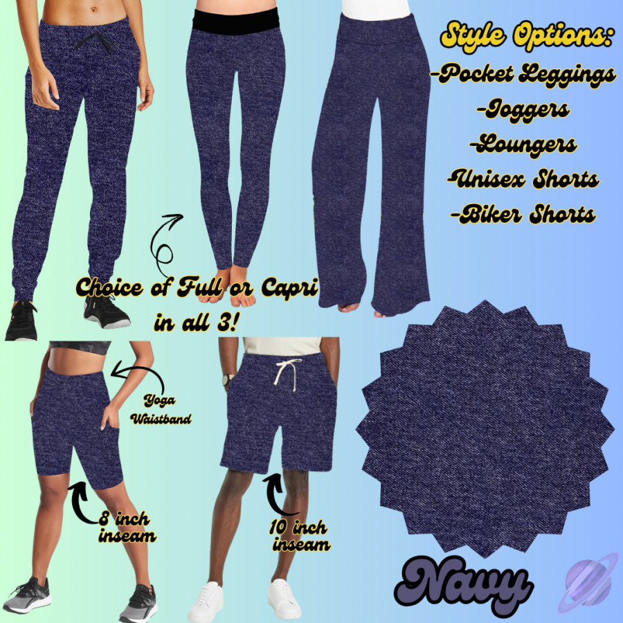 PREORDER Custom Denim Print Styles - Navy - Closes 24 Jan - ETA late Apr 2025 Leggings