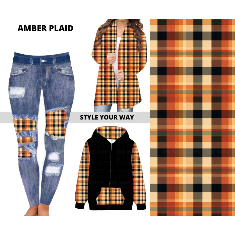 Preorder Custom Design Cardigans / Faux Denim Leggings / Hoodies - Amber Plaid - Closes 11 Jul - ETA early Nov 2024 Cardigan