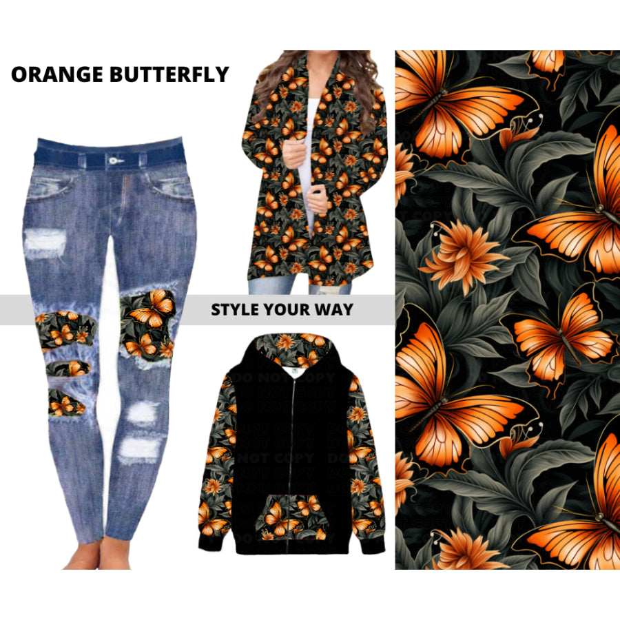 Preorder Custom Design Cardigans / Faux Denim Leggings / Hoodies - Orange Butterfly - Closes 11 Jul - ETA early Nov 2024 Cardigan
