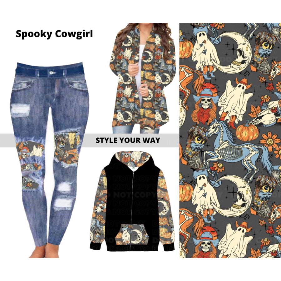 Preorder Custom Design Cardigans / Faux Denim Leggings / Hoodies - Spooky Cowgirl - Closes 11 Jul - ETA early Nov 2024 Cardigan