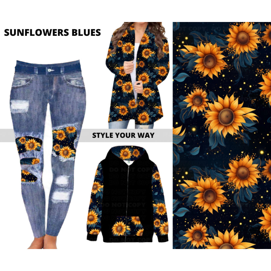 Preorder Custom Design Cardigans / Faux Denim Leggings / Hoodies - Sunflower Blues - Closes 11 Jul - ETA early Nov 2024 Cardigan