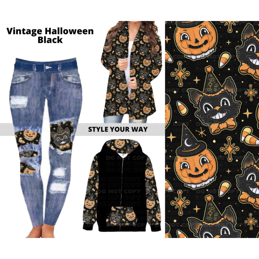 Preorder Custom Design Cardigans / Faux Denim Leggings / Hoodies - Vintage Halloween Black - Closes 11 Jul - ETA early Nov 2024 Cardigan