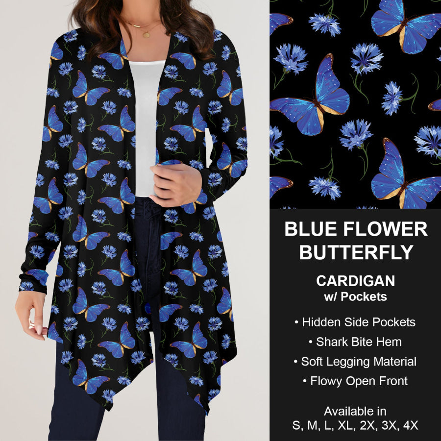 Preorder Custom Design Cardigans with Pockets - Blue Flower Butterfly - Closes 12 Jul Cardigan