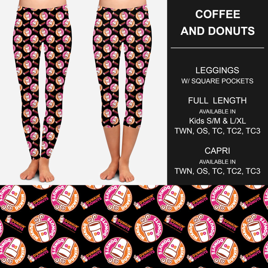 PREORDER Custom Design Leggings / Joggers / Loungers with Pockets - Coffee and Donuts - Closes 7 May - ETA late Aug 2024 Loungewear