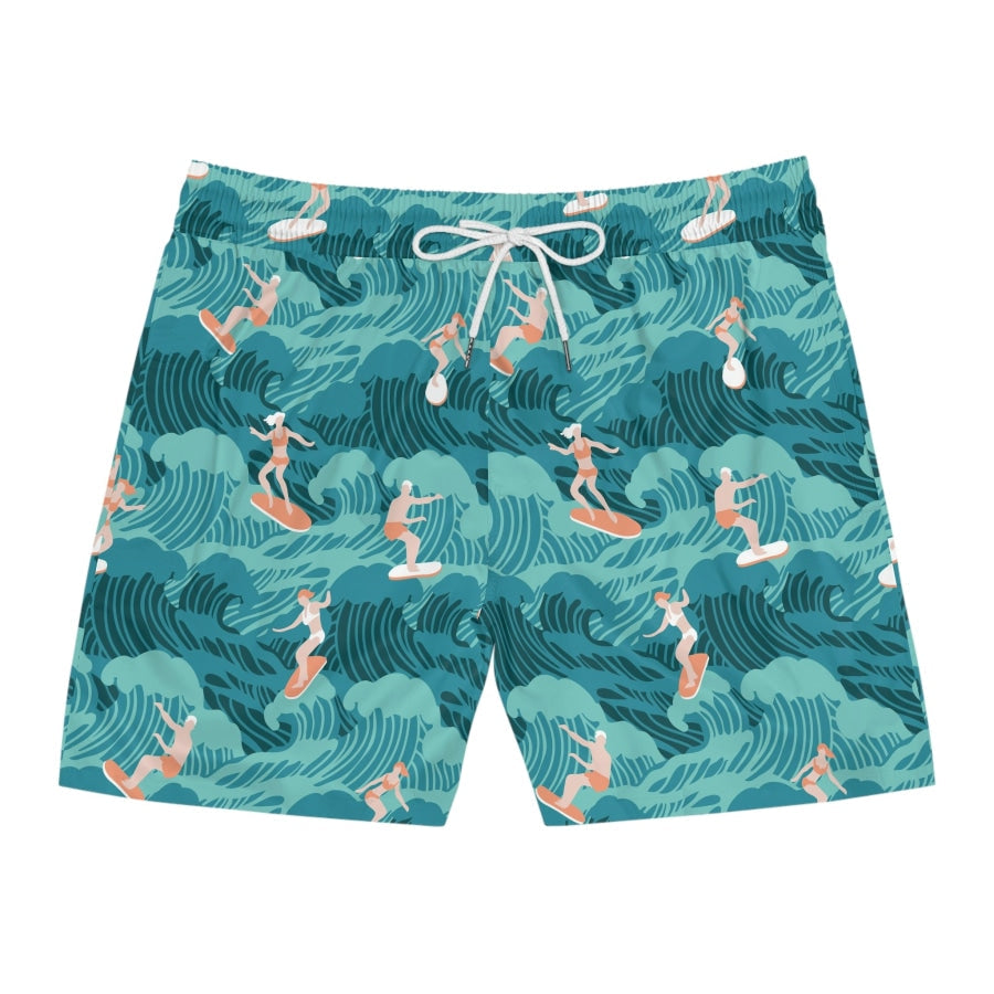 Preorder Custom Design Men’s Mid-Length Swim Shorts - Aussie Surf S / White drawstring All Over Prints