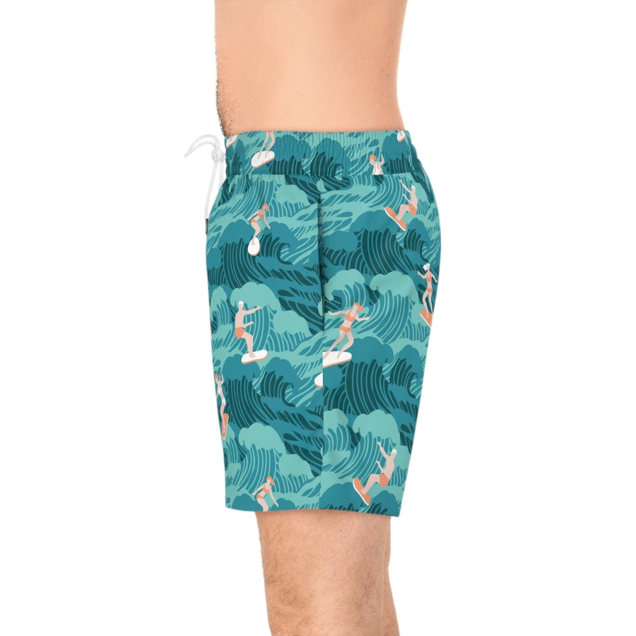 Preorder Custom Design Men’s Mid-Length Swim Shorts - Aussie Surf S / White drawstring All Over Prints