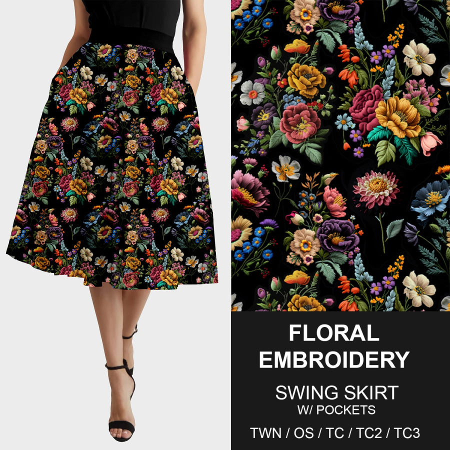 PREORDER Custom Design Swing Skirts with Pockets - Floral Embroidery Closes 5 Apr ETA late July 2024 Loungewear