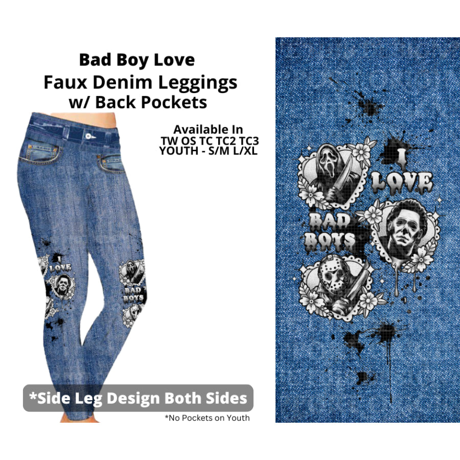 Preorder Custom Faux Denim Leggings - Bad Boy Love - Closes 19 Mar - ETA early Jul 2025 Leggings