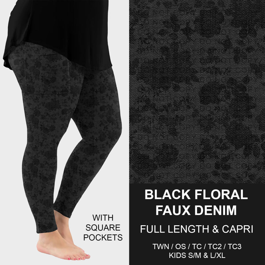 PREORDER Custom Faux Denim Leggings - Black Floral - Closes 21 Oct - ETA early Jan 2026 Leggings