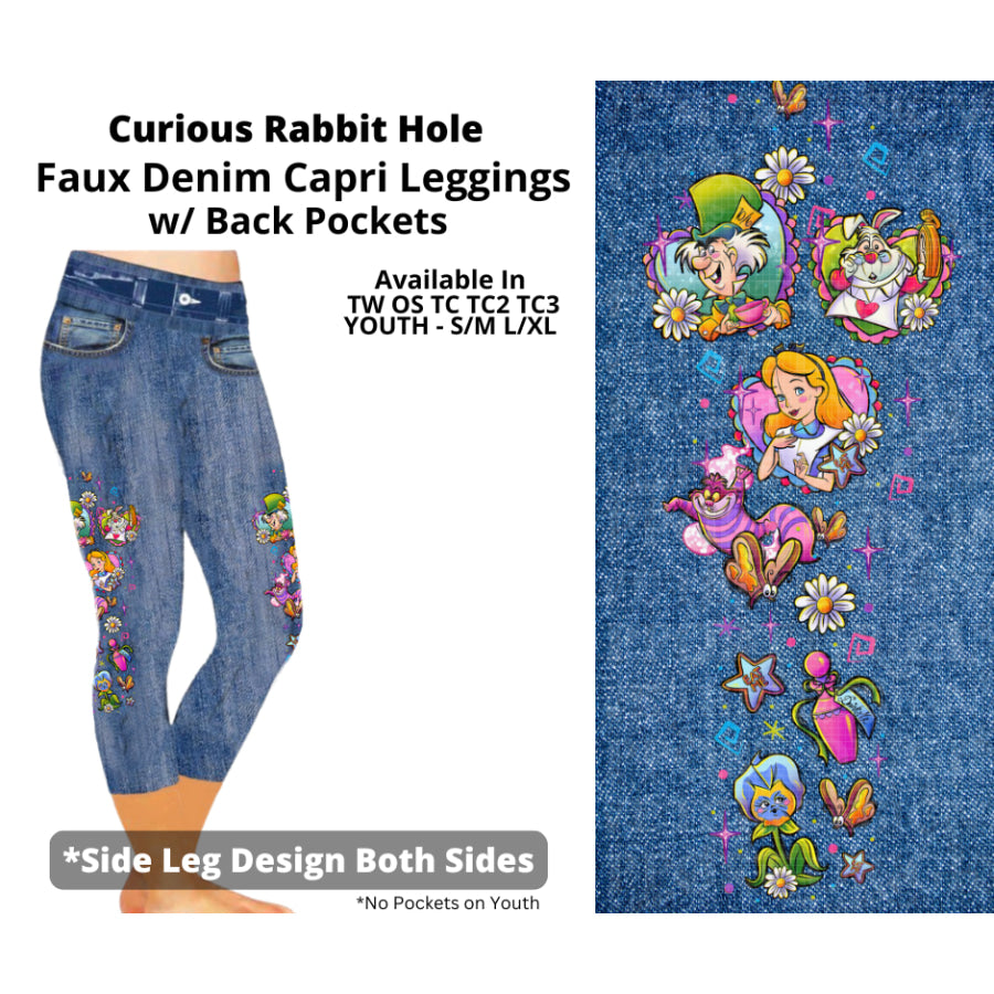 Preorder Custom Faux Denim Leggings - Curious Rabbit Hole - Closes 19 Mar - ETA early Jul 2025 Leggings