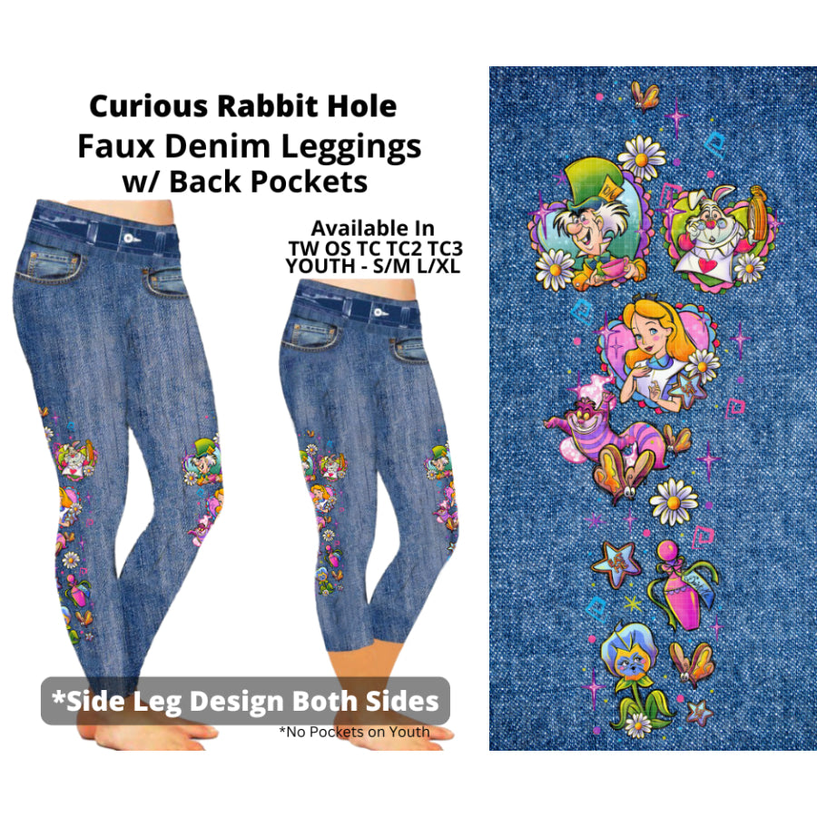 Preorder Custom Faux Denim Leggings - Curious Rabbit Hole - Closes 19 Mar - ETA early Jul 2025 Leggings