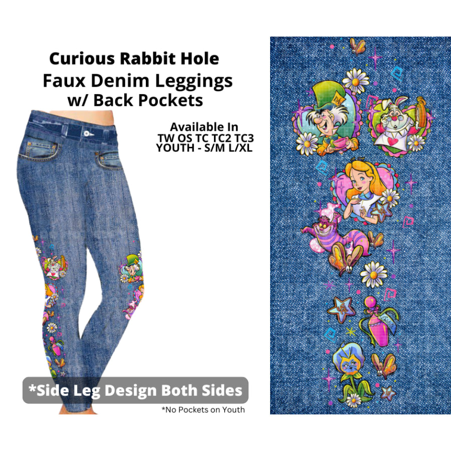 Preorder Custom Faux Denim Leggings - Curious Rabbit Hole - Closes 19 Mar - ETA early Jul 2025 Leggings