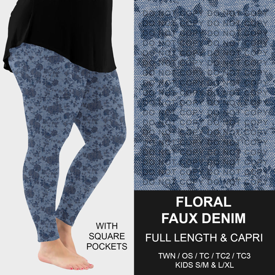 PREORDER Custom Faux Denim Leggings - Floral - Closes 21 Oct - ETA early Jan 2026 Leggings