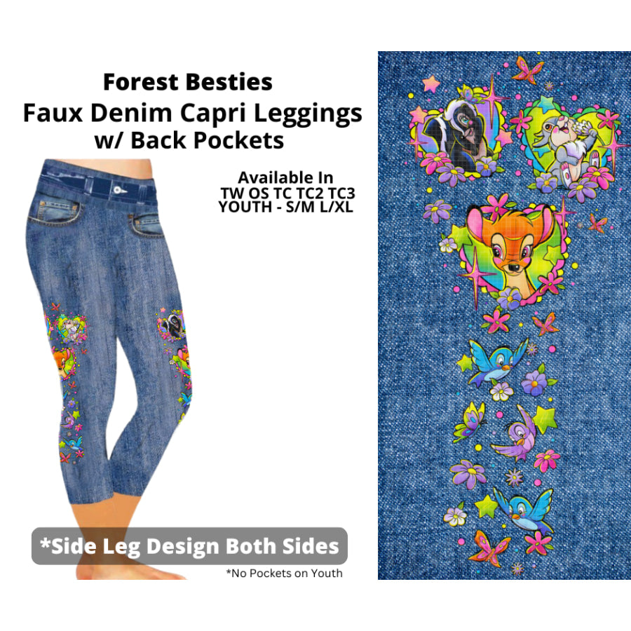 Preorder Custom Faux Denim Leggings - Forest Besties - Closes 19 Mar - ETA early Jul 2025 Leggings